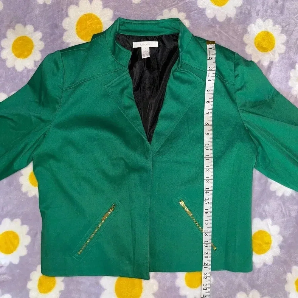Chico's Kelly Green Moto Open Blazer Sz M (2) - Picture 5 of 5